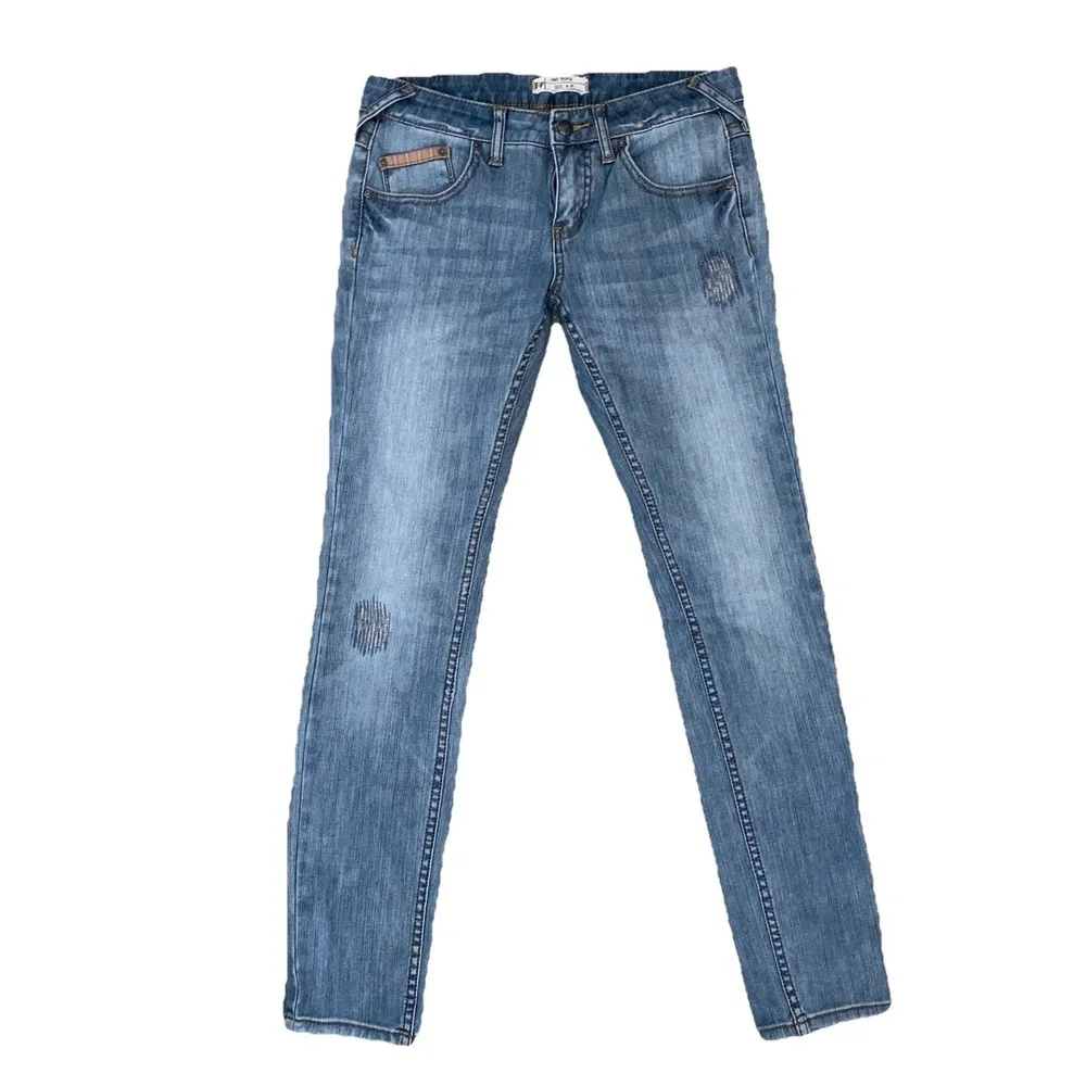 Free People Jeans Low Rise Straight W27x 30 Light Wash Sashiko Stitching Boho‎